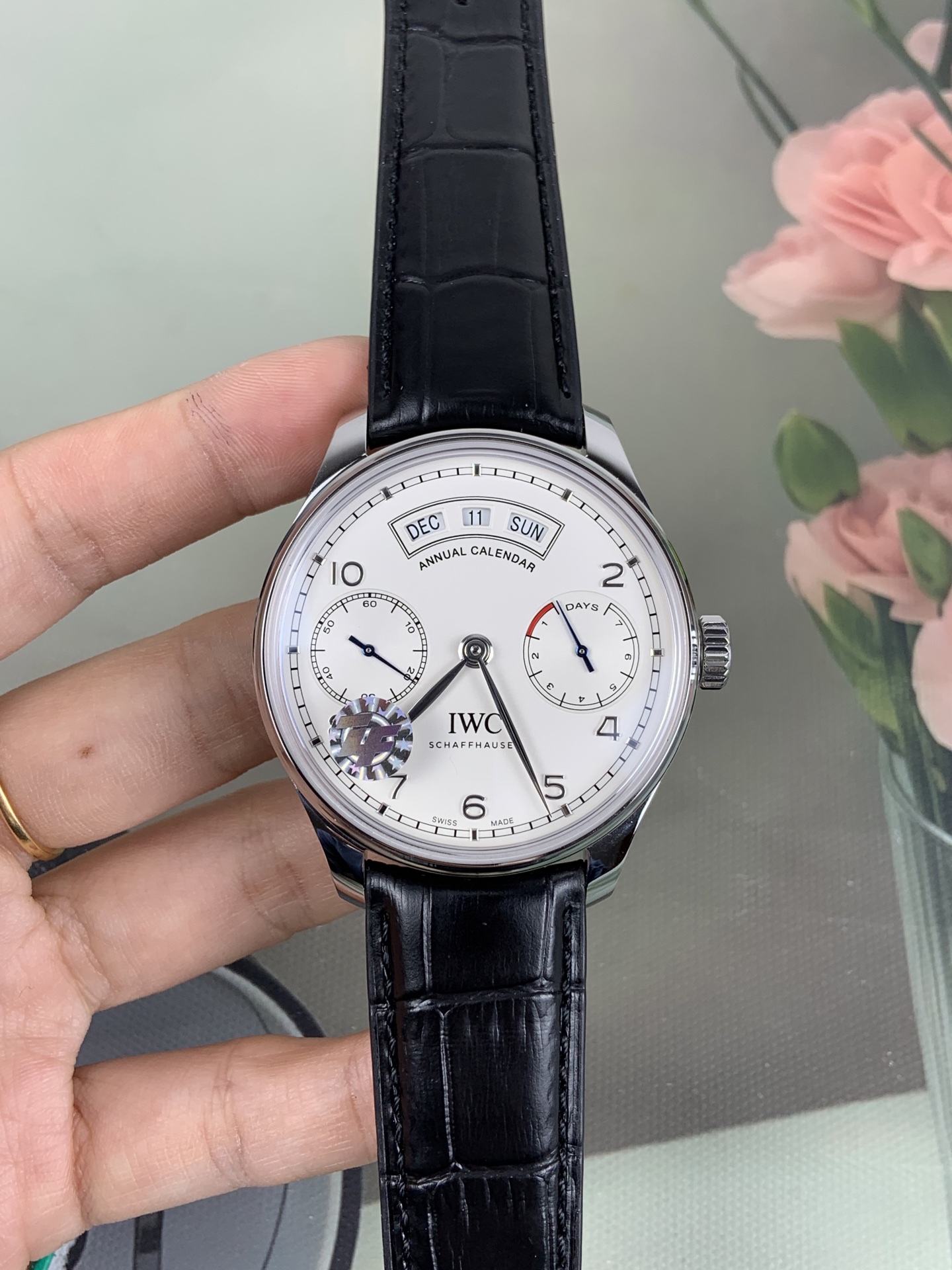 NO:741912,Az IWC Portuguese Perpetual Calendar, white plate and black leather,,iwc19860909Az 万国葡萄牙万年历,白盘黑皮,,iwc,Watch