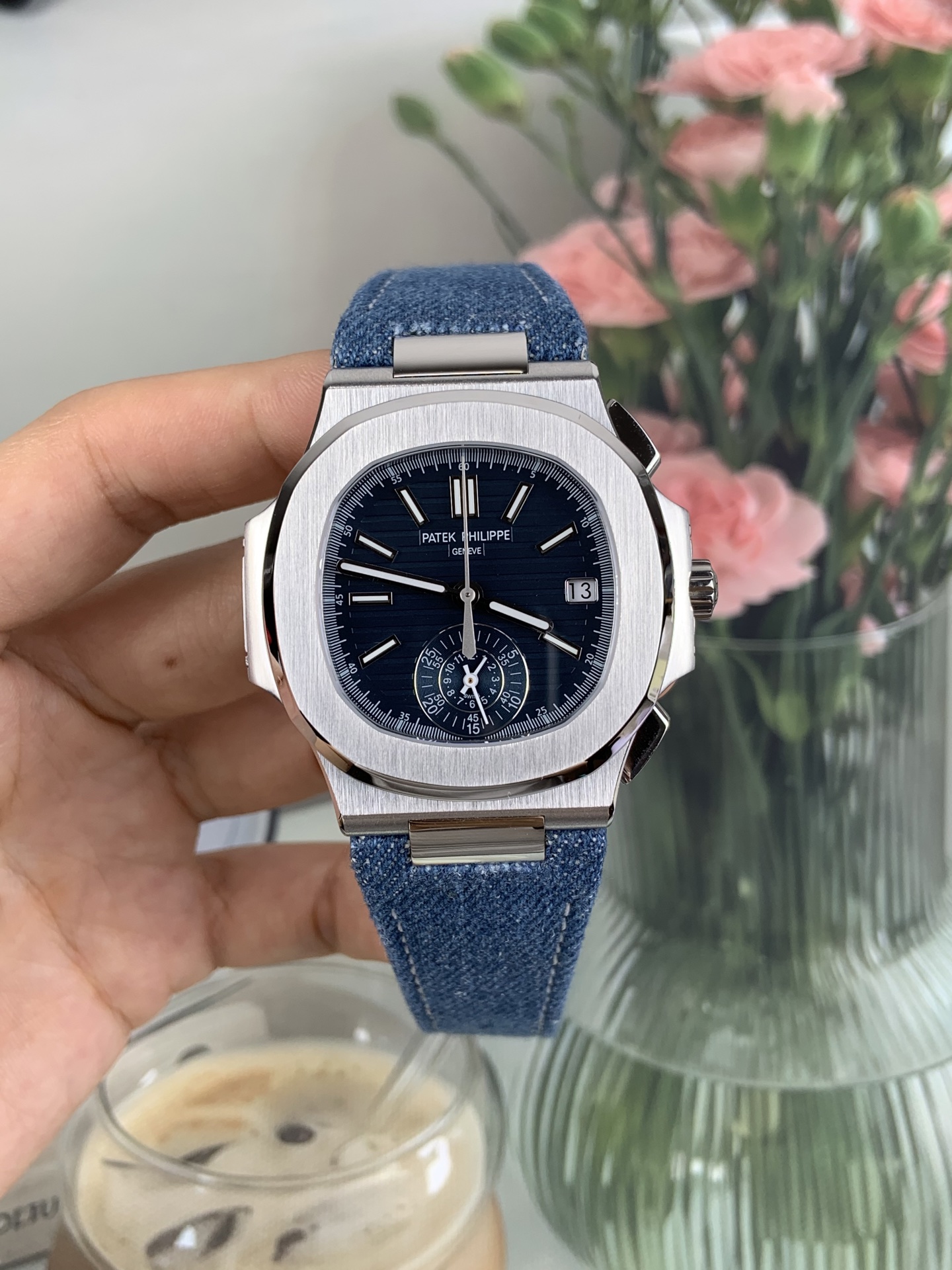 NO:821700,3K Patek Nautilus/denim blue,198609093K 百达鹦鹉螺/牛仔蓝,,Watch