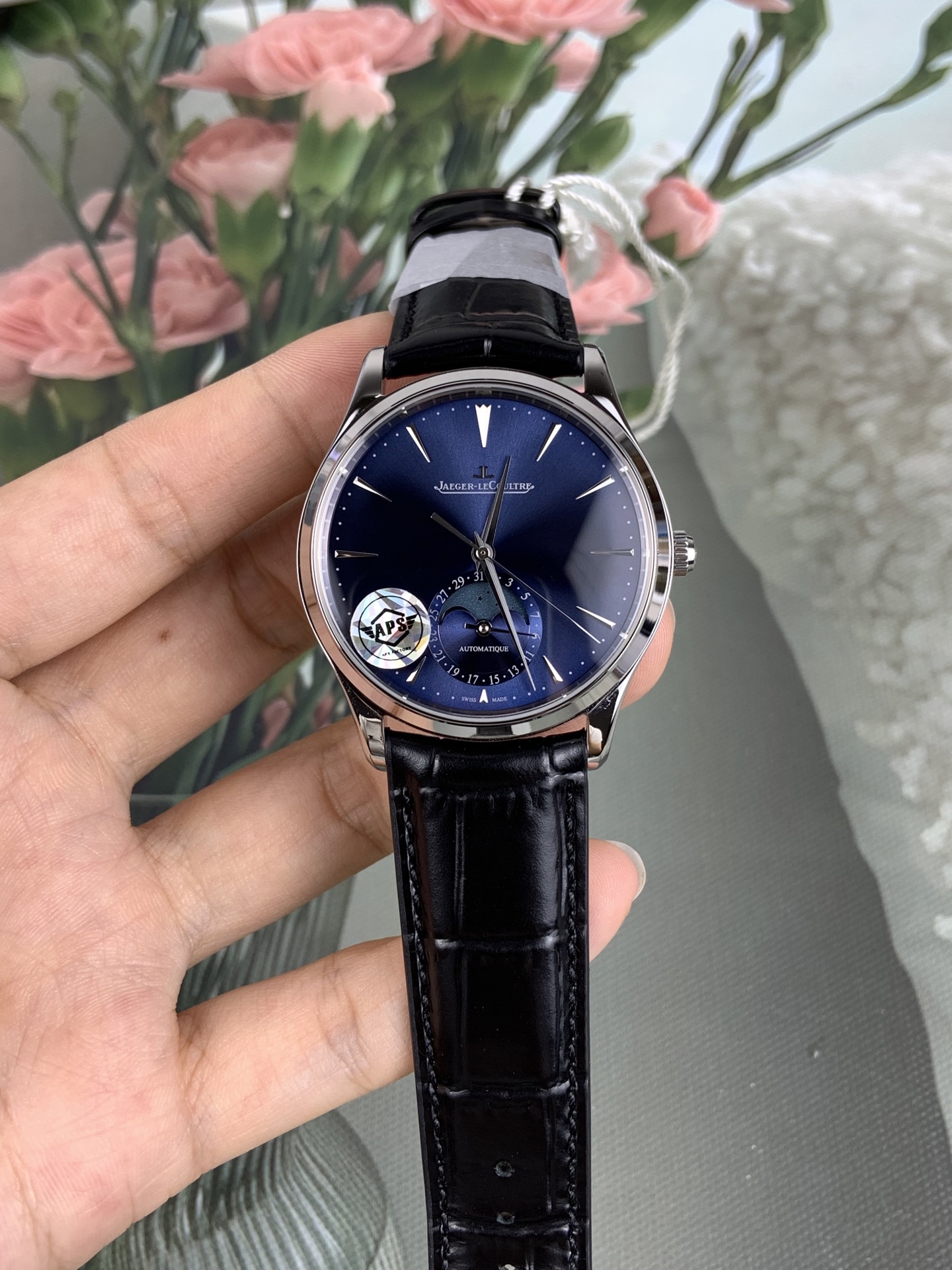 NO:821706,As Jaeger-LeCoultre moonphase/blue plate black leather,jaeger-lecoultre19860909As 积家月相/蓝盘 黑皮,,jaeger-lecoultre,Watch