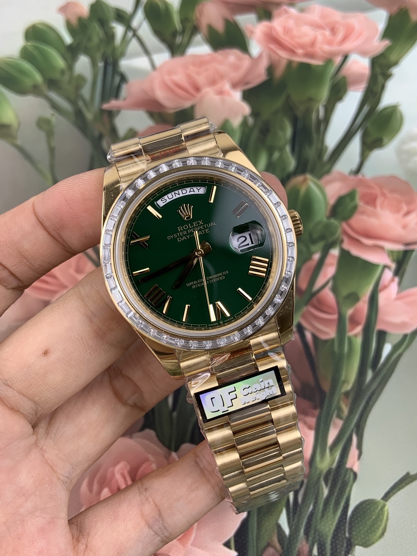 NO:821742,QF journal type dd/gambling table green/T diamond ring/counterweight,19860909QF 日志型dd/赌桌绿/T钻圈/配重,,Watch