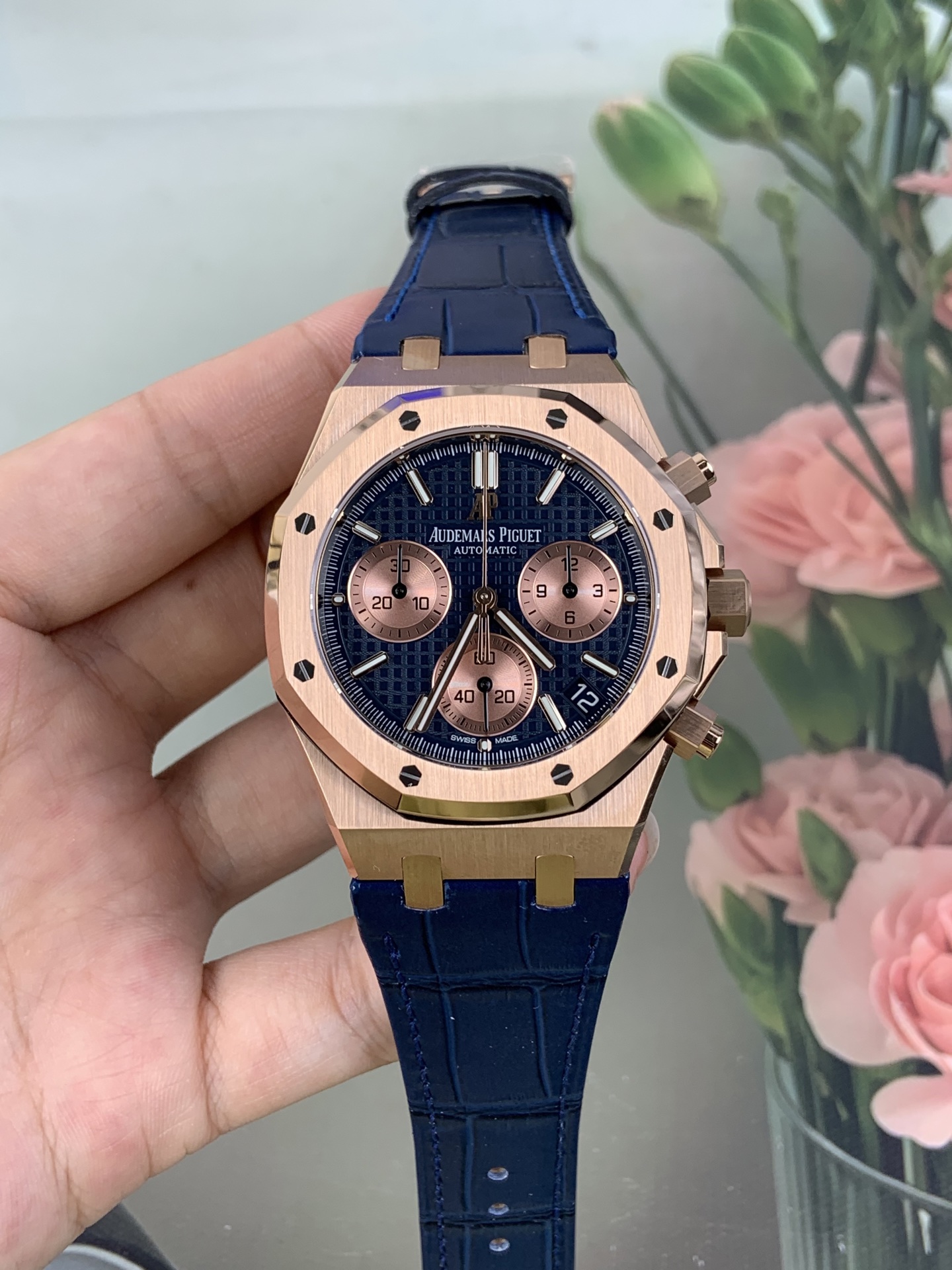 NO:821789,DDF Royal Oak/26331 Series/Rose Gold Blue Leather,19860909DDF 皇家橡树/26331系列/玫金蓝皮,,Watch