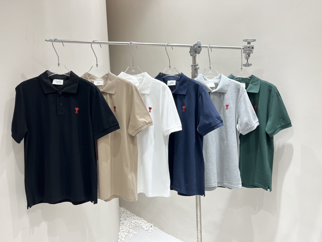 AMI Vêtements Polo T-Shirt Couleur beige Noir Bleu Vert foncé Gris Rouge Blanc Broderie de fleurs Unisexe Coton Vintage Peu importe