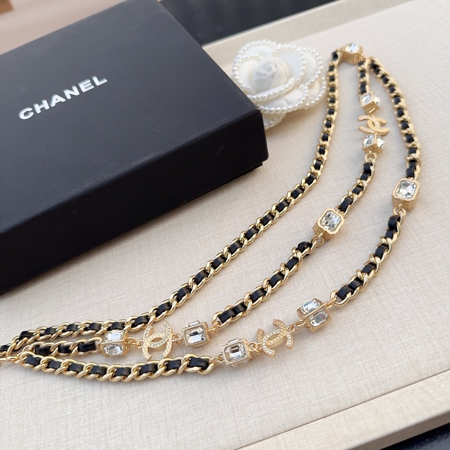 💥💥💥CHANEL 香奈儿 纯铜腰链配白水晶，长度：均码