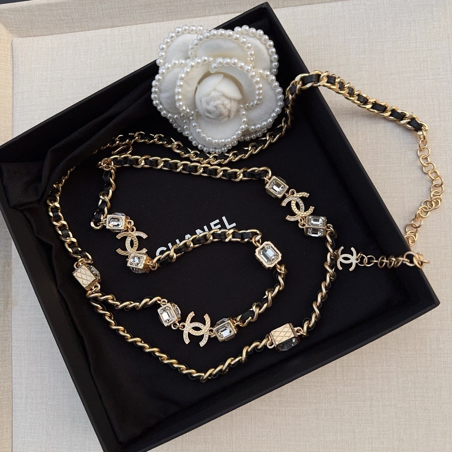 💥💥💥CHANEL 香奈儿 纯铜腰链配白水晶，长度：均码