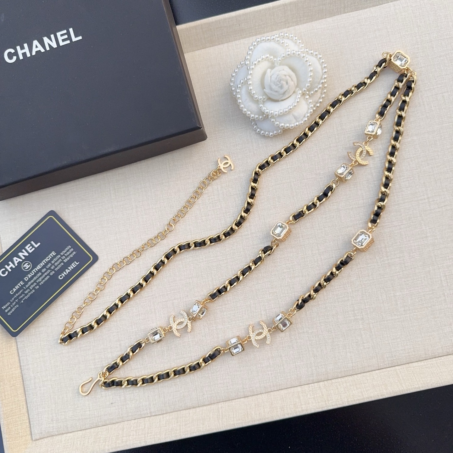 💥💥💥CHANEL 香奈儿 纯铜腰链配白水晶，长度：均码