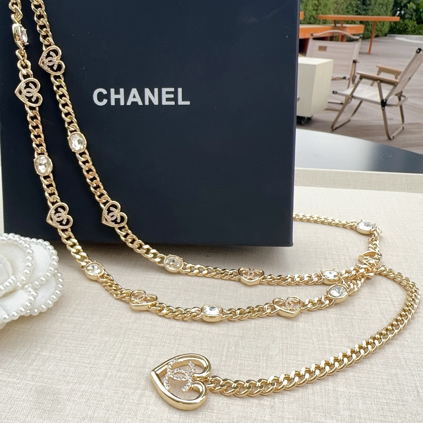 💥💥💥CHANEL 香奈儿 水晶配纯铜腰链、长度：均码，