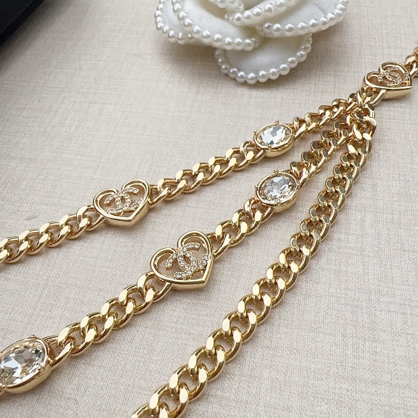 💥💥💥CHANEL 香奈儿 水晶配纯铜腰链、长度：均码，