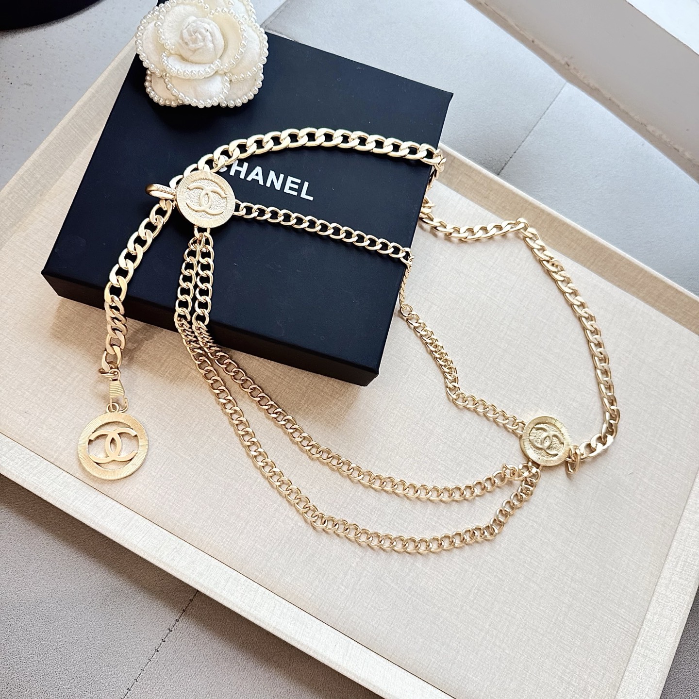 💥💥💥CHANEL 香奈儿、纯铜手工腰链、经典优雅、时尚百搭，长度：均码，