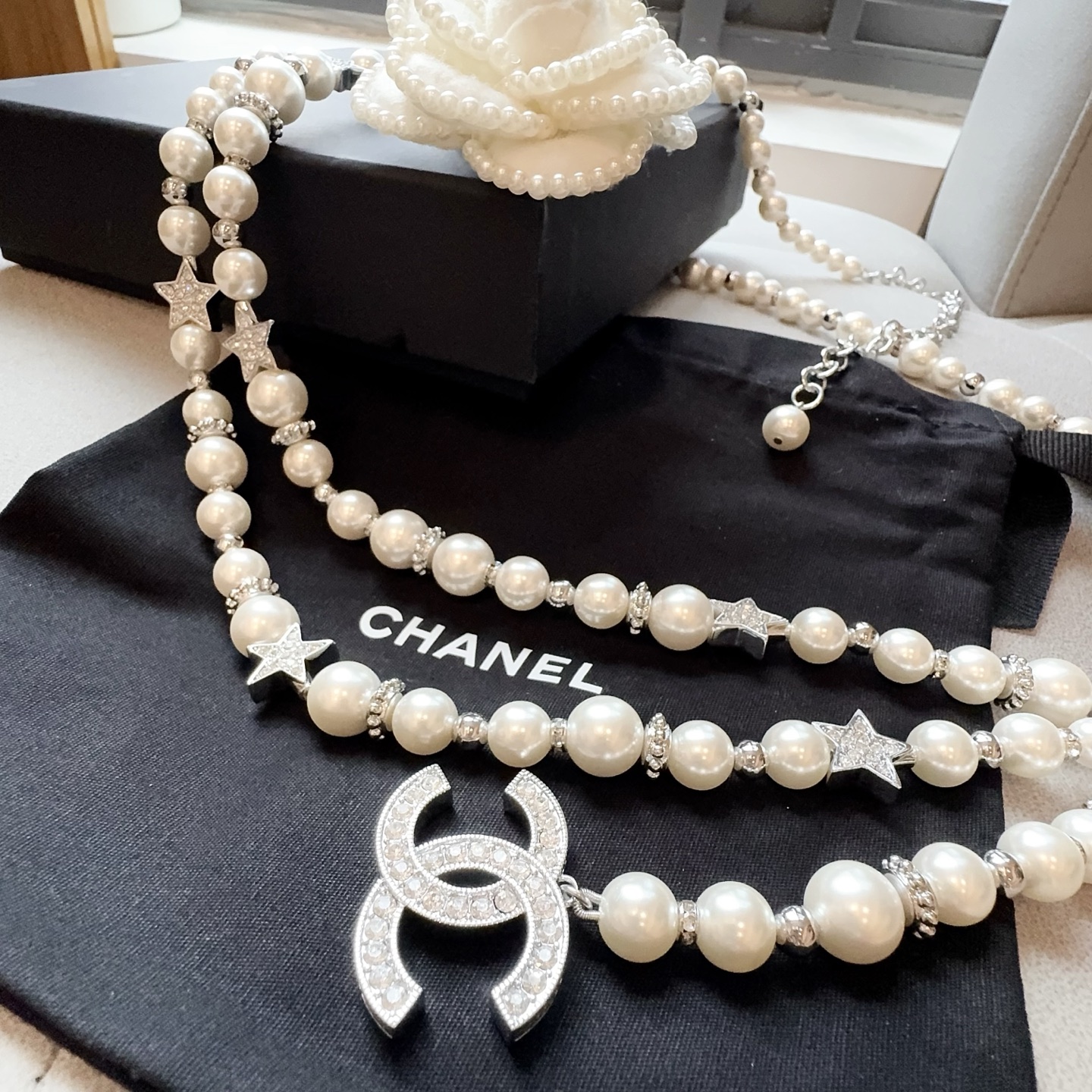 💥💥💥CHANEL 香奈儿  珍珠镶钻配纯铜腰链、时尚优雅，高端大气，长度：均码，
