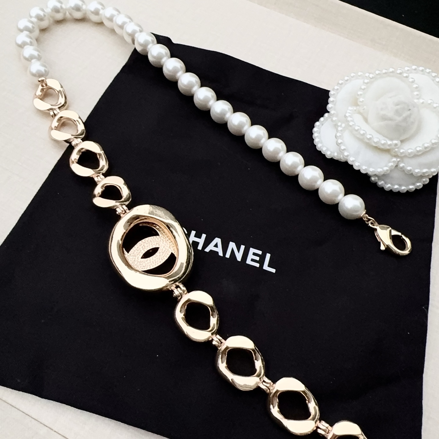 💥💥💥CHANEL 香奈儿  珍珠配纯铜腰链、时尚简约，休闲百搭🌹  长度：均码，