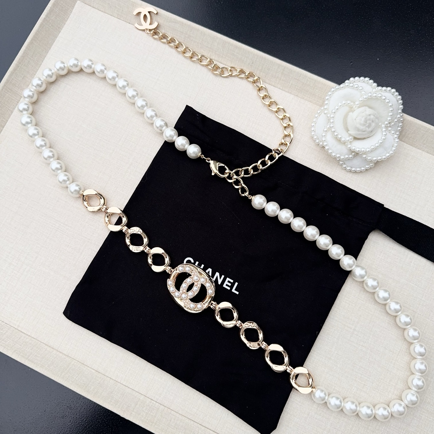 💥💥💥CHANEL 香奈儿  珍珠配纯铜腰链、时尚简约，休闲百搭🌹  长度：均码，