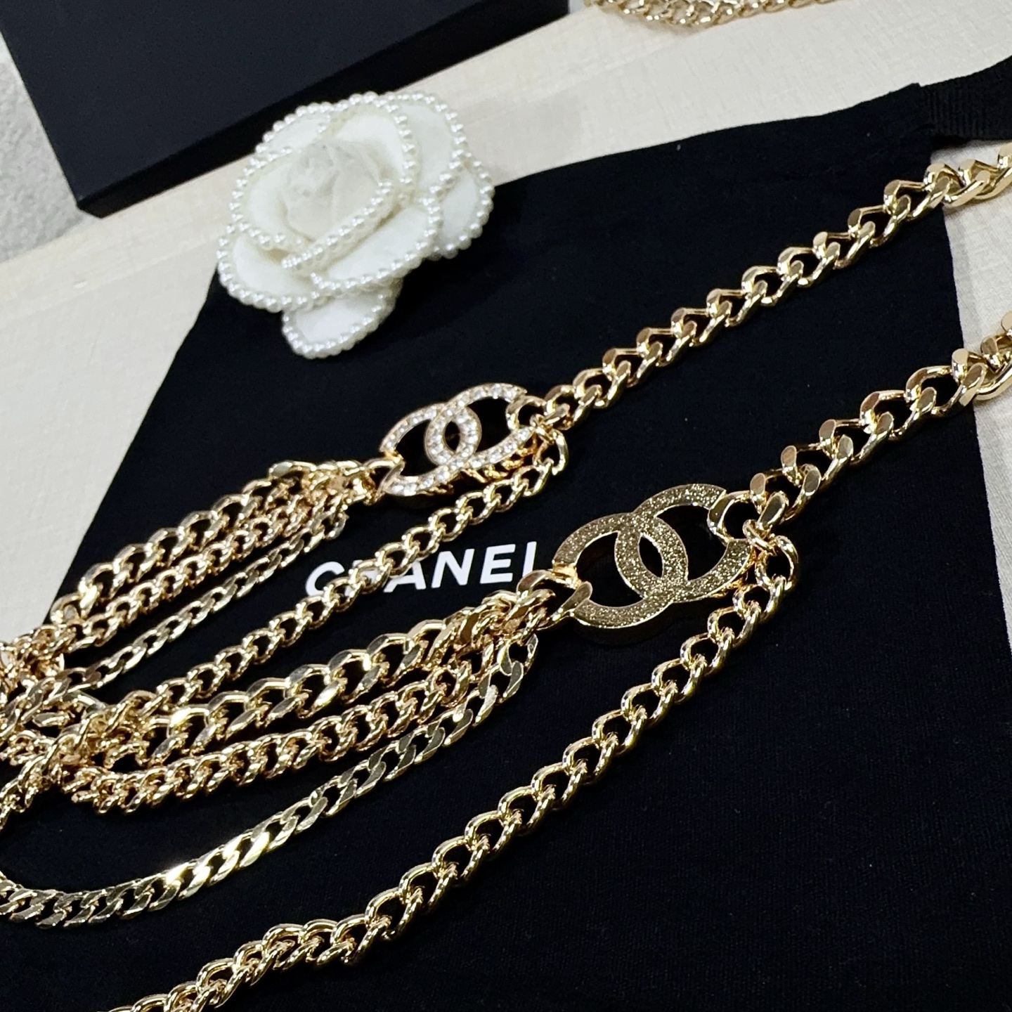 💥💥💥CHANEL 香奈儿、链条搭配镶钻小五金腰链、经典优雅、时尚百搭，长度：均码，