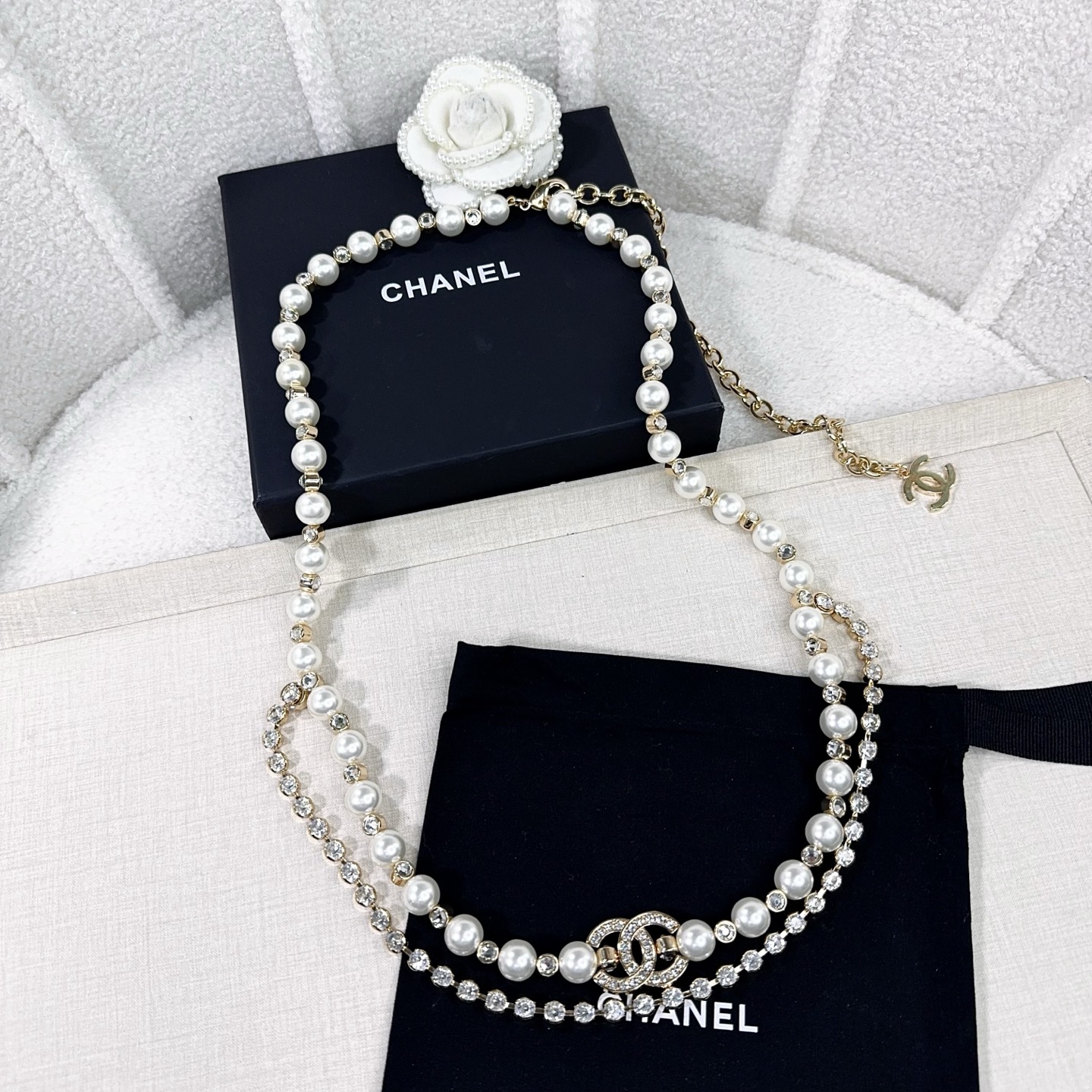 💥💥💥CHANEL 香奈儿  珍珠搭水钻纯铜腰链，优雅气质，时尚品味🌹，长度：均码，