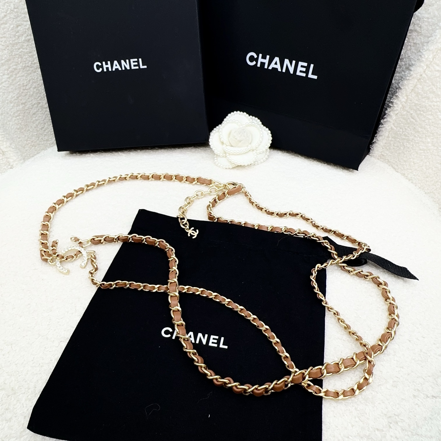 💥💥💥CHANEL 香奈儿  镶钻手工编皮腰链，优雅气质，时尚品味🌹🌹🌹，长度：均码，