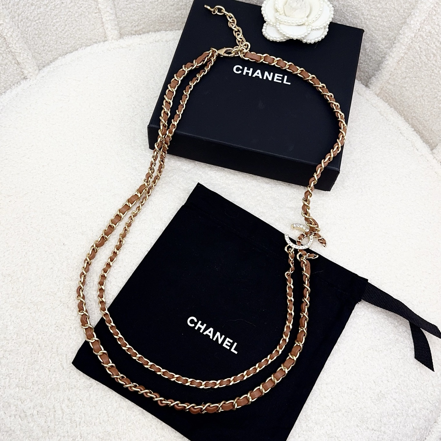 💥💥💥CHANEL 香奈儿  镶钻手工编皮腰链，优雅气质，时尚品味🌹🌹🌹，长度：均码，