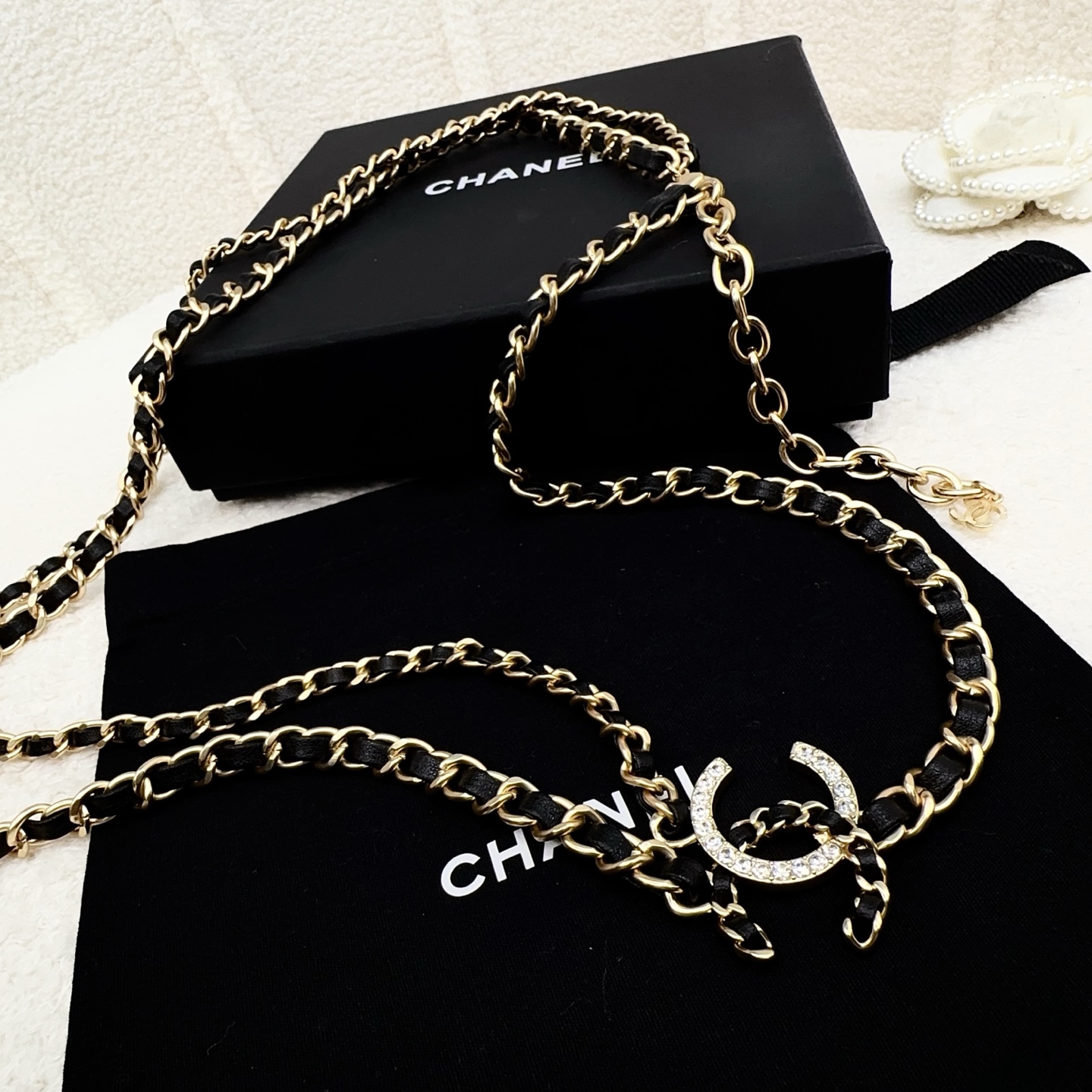 💥💥💥CHANEL 香奈儿  镶钻手工编皮腰链，优雅气质，时尚品味🌹🌹🌹，长度：均码，