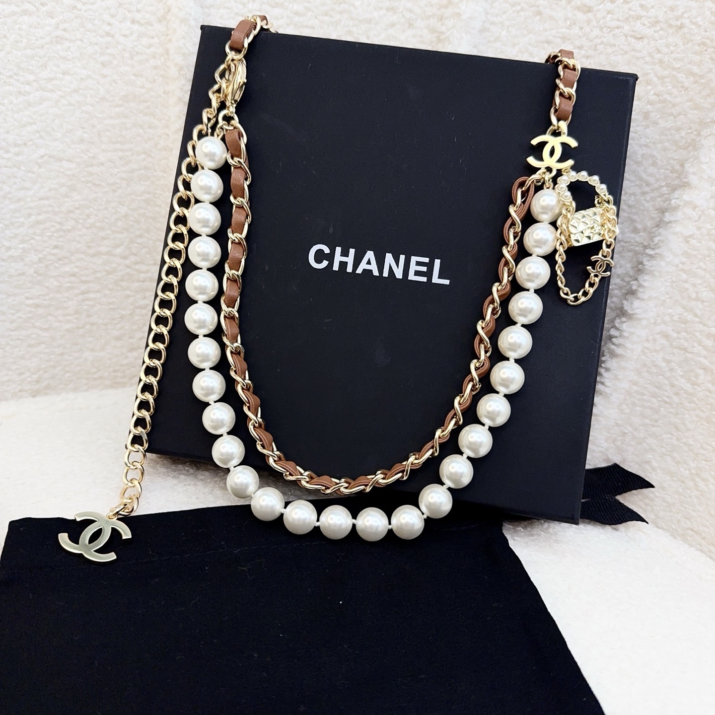 💥💥💥CHANEL 香奈儿  手工编皮珍珠腰链，优雅气质，时尚品味🌹🌹🌹，长度：均码，