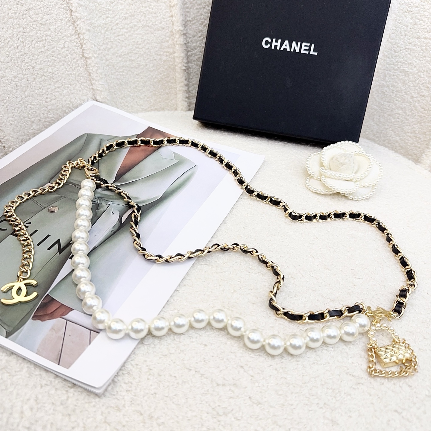💥💥💥CHANEL 香奈儿  手工编皮珍珠腰链，优雅气质，时尚品味🌹🌹🌹，长度：均码，
