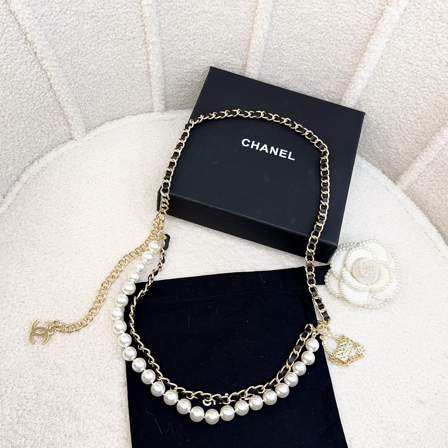 💥💥💥CHANEL 香奈儿  手工编皮珍珠腰链，优雅气质，时尚品味🌹🌹🌹，长度：均码，