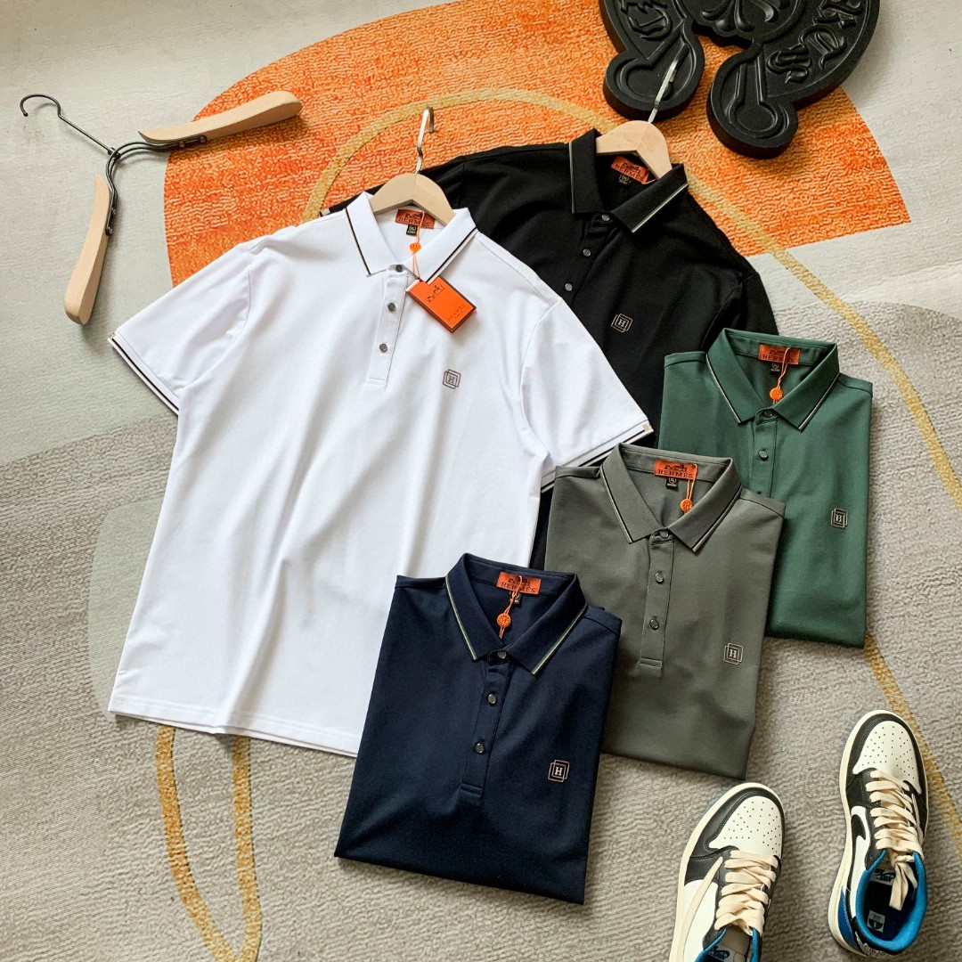 Hermes Kleding Polo T-Shirt Zwart Donkergroen Groen Grijs Wit Borduurwerk Unisex Mannen gekamd katoen Katoen Zomercollectie Korte mouw