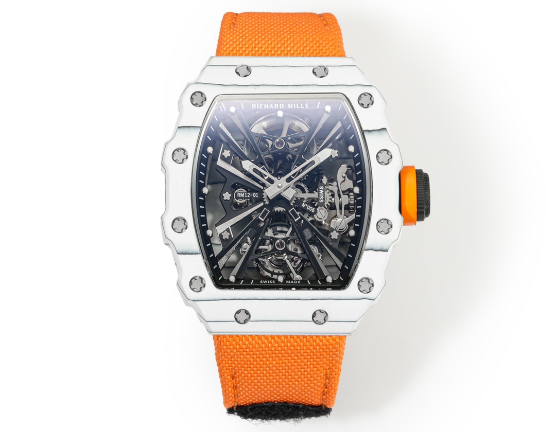 NO:765715,RMF upgraded the highest version of V3 [Richard Mille] RM12-01 RM3 Richard Mille integrated tourbillon watch, made of carbon fiber and quartz fiber case, three color styles: pure black carbon fiber, carbon fiber + red quartz fiber, carbon fiber + white quartz fiber. Each style has its own merits and always has its own eye-catching features. The following are the highlights of the upgraded V3, refreshing the pain points of the secondary version 1. The movement is integrated, with no difference in appearance  2 Consistent thickness, slim and close to the hand 3 Carbon fiber inner shadow, tribute to the original 4 Lighter weight, light and comfortable 5 Original carbon pattern, natural and unique 6 Accurate and stable, 28800 swing frequency movement S1 exquisitely recommended men's real flywheel mechanical watch,19860909RMF 狠货升级V3最高版本【理查米尔】RM12-01 RM3 理查德 米勒 一体陀飞轮腕表,材质均为碳纤维与石英纤维材质表壳,分别三种颜色款式纯黑碳纤维、碳纤维+红色石英纤维、碳纤维+白色石英纤维.每一款式各有千秋,总有其的吸睛之处. 以下为升级V3亮点,刷新副版痛处 1机芯一体,无差别外观 2厚度一致,纤薄贴手 3碳纤内影,致敬原品 4重量更轻,轻盈无适 5原品碳纹,自然独特 6精准稳定,28800摆频机芯 S1精致推荐男士真飞轮 机械腕表,,Watch
