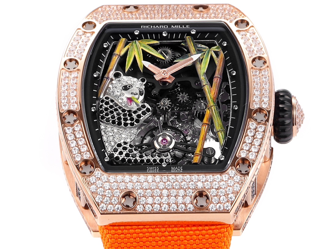 Richard Mille RM 26-01 Tourbillon Panda rose gold and diamond case, black dial, orange strap 48mm Men's Manual Winding