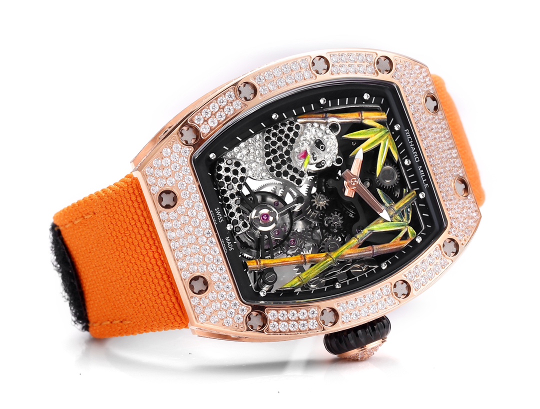 Richard Mille RM 26-01 Tourbillon Panda rose gold and diamond case, black dial, orange strap 48mm Men's Manual Winding