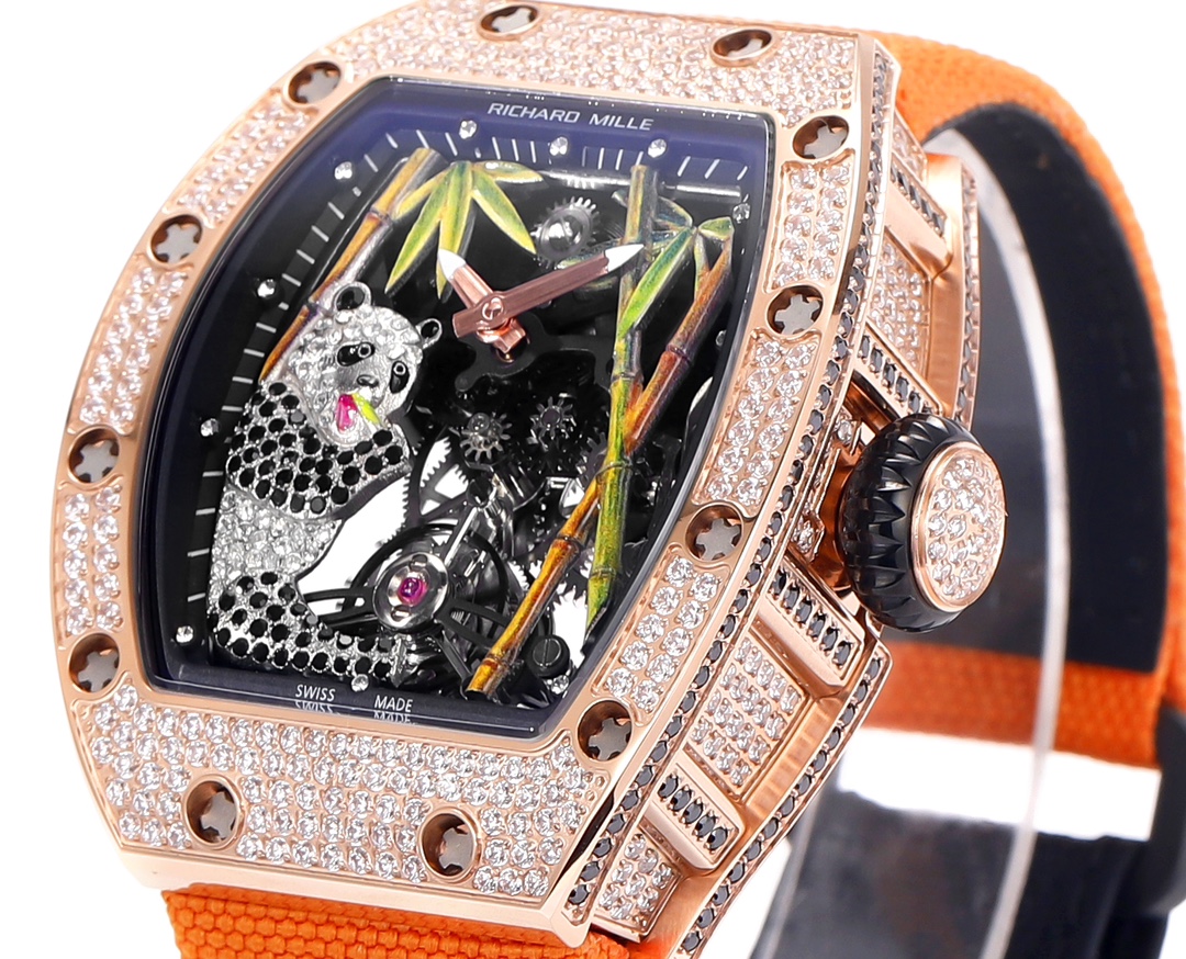 Richard Mille RM 26-01 Tourbillon Panda rose gold and diamond case, black dial, orange strap 48mm Men's Manual Winding