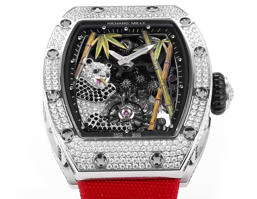 Richard Mille RM 26-01 Tourbillon Panda diamond-set white gold case, black dial, red fabric strap 50mm Unisex Manual Winding