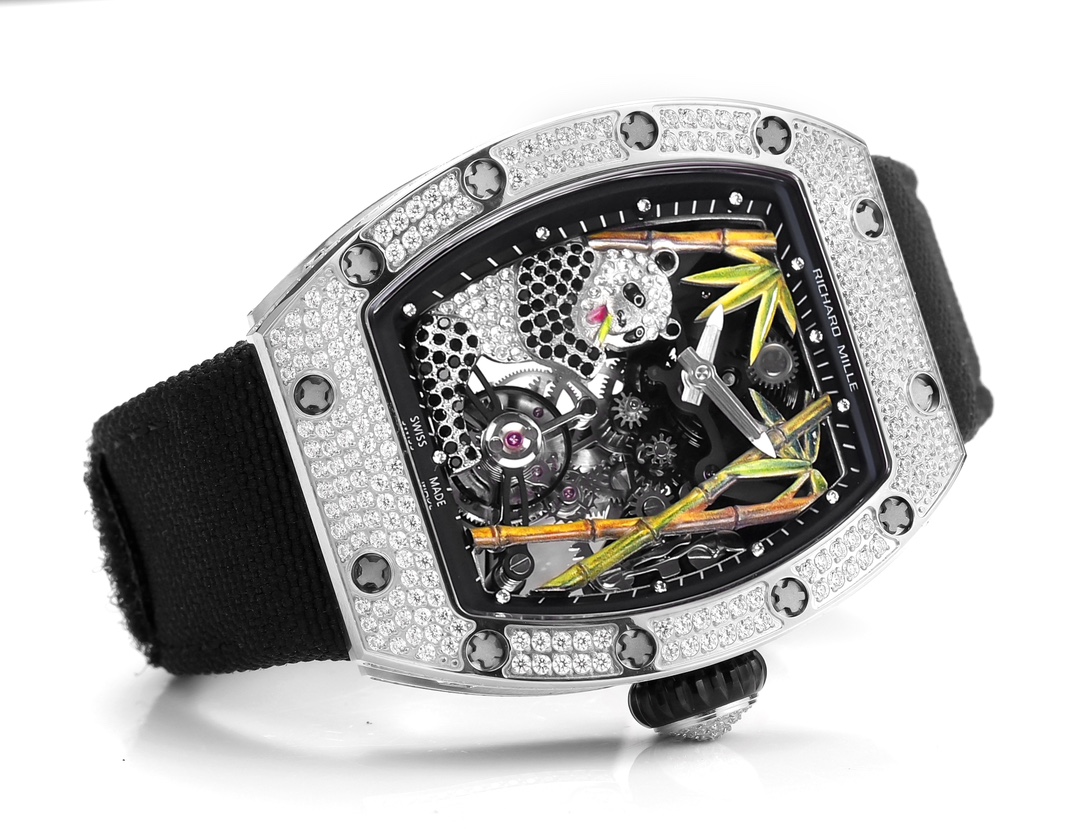 Richard Mille RM 26-01 Tourbillon Panda diamond-set titanium case, black dial, black fabric strap 48mm Men's Manual Wind Tourbillon