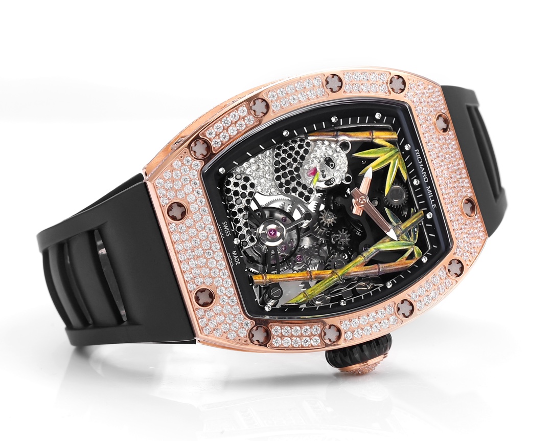 Richard Mille RM 26-01 Tourbillon Panda rose gold diamond-set case, black dial, black strap 42.7mm Men's Mechanical