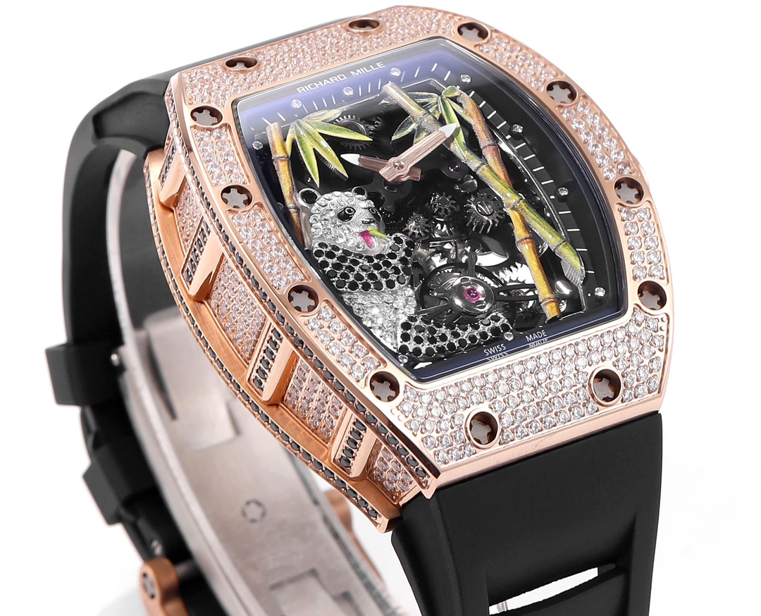 Richard Mille RM 26-01 Tourbillon Panda rose gold diamond-set case, black dial, black strap 42.7mm Men's Mechanical
