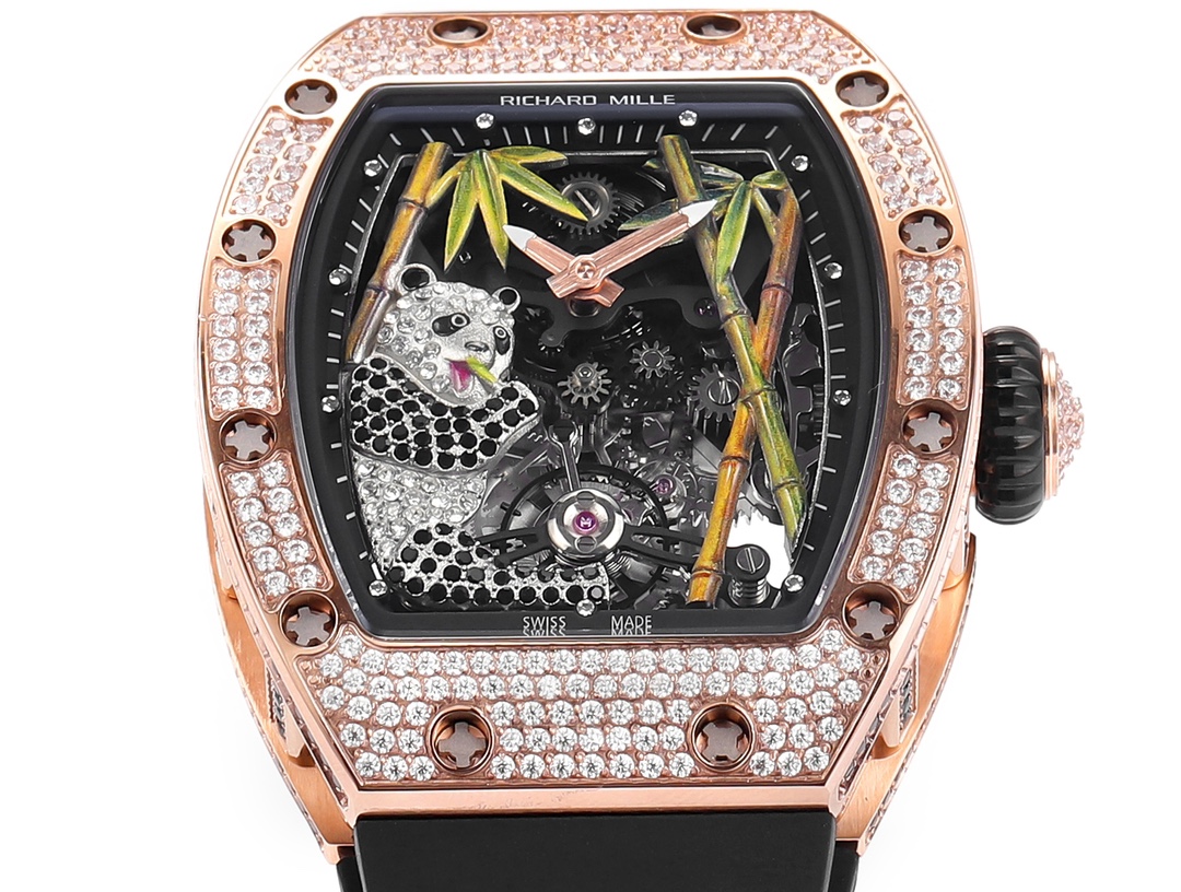 Richard Mille RM 26-01 Tourbillon Panda rose gold diamond-set case, black dial, black strap 42.7mm Men's Mechanical