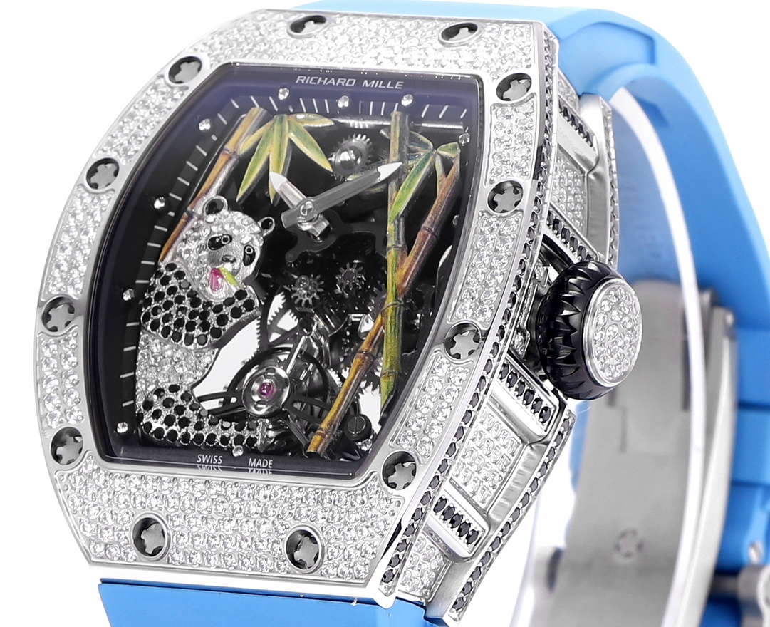 Richard Mille RM 26-01 Tourbillon Panda silver diamond-set case, black dial, blue strap 36mm Unisex Manual Wind