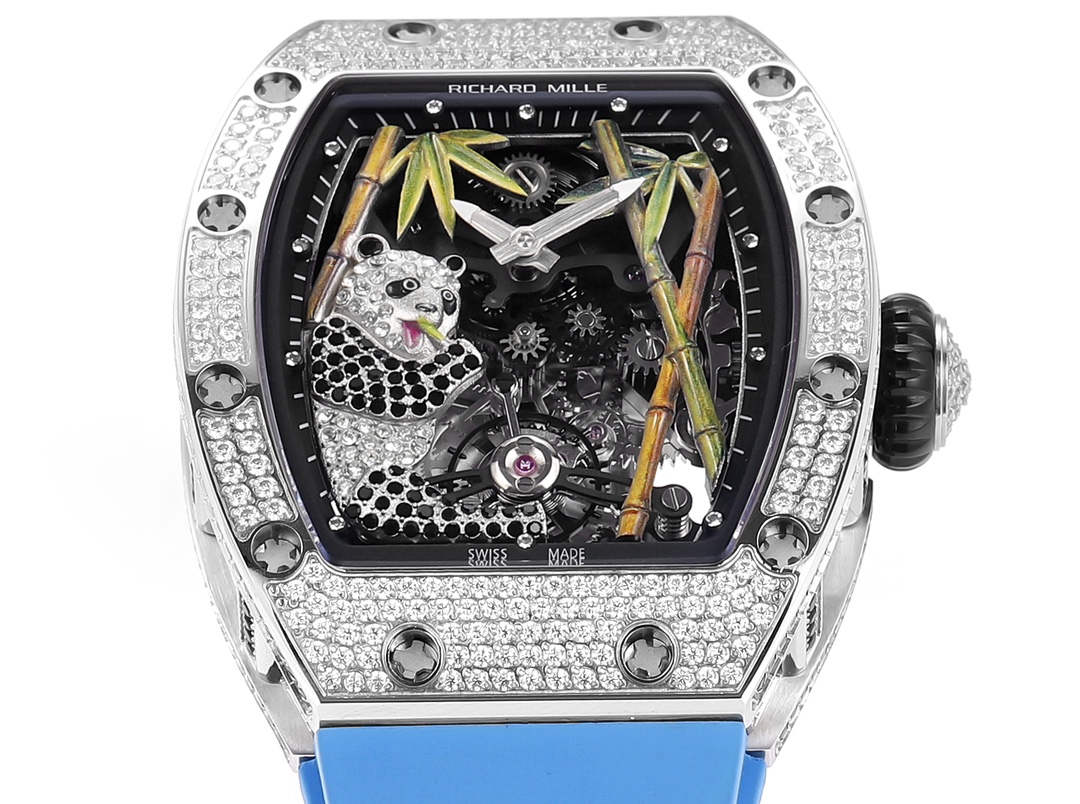 Richard Mille RM 26-01 Tourbillon Panda silver diamond-set case, black dial, blue strap 36mm Unisex Manual Wind