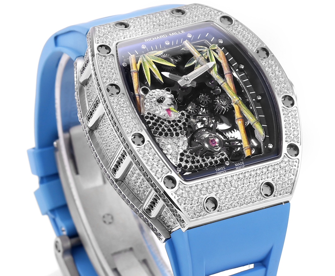 Richard Mille RM 26-01 Tourbillon Panda silver diamond-set case, black dial, blue strap 36mm Unisex Manual Wind
