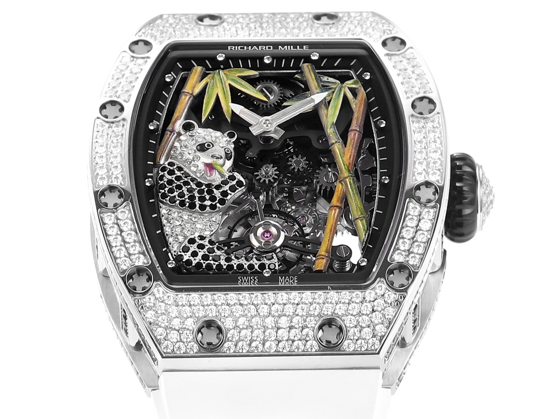 Richard Mille RM 26-01 Tourbillon Panda Diamond-set silver case, black dial, white strap 48mm Men's Automatic