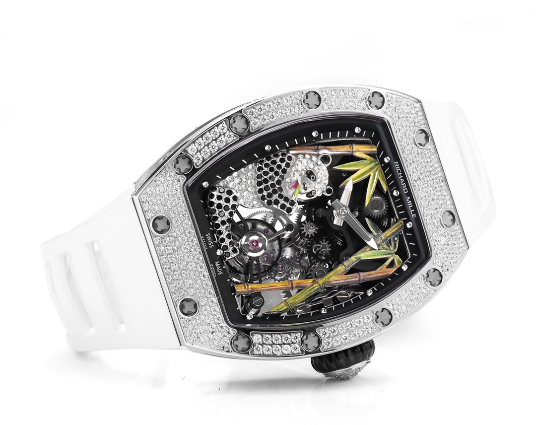 Richard Mille RM 26-01 Tourbillon Panda Diamond-set silver case, black dial, white strap 48mm Men's Automatic