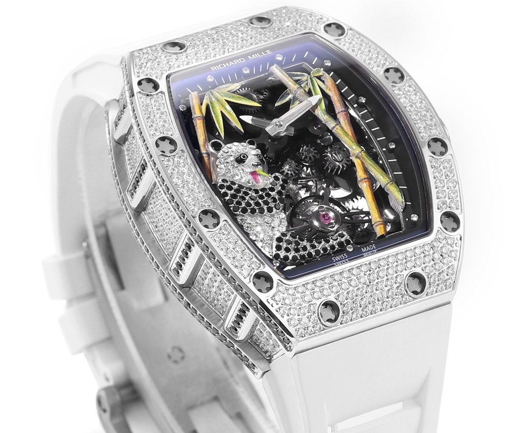 Richard Mille RM 26-01 Tourbillon Panda Diamond-set silver case, black dial, white strap 48mm Men's Automatic