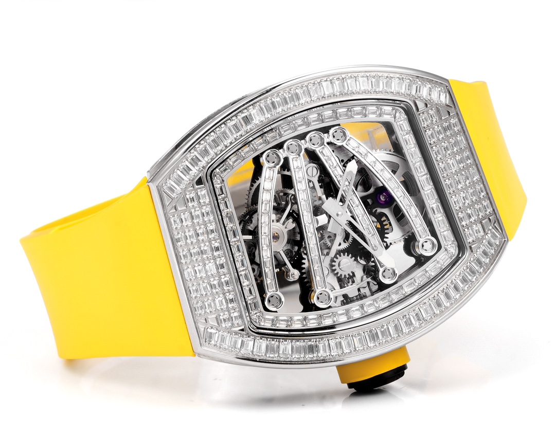 Richard Mille RM 59-01 Tourbillon Yohan Blake white gold diamond-set case and bezel, skeleton dial, yellow rubber strap 50mm Men's Mechanical