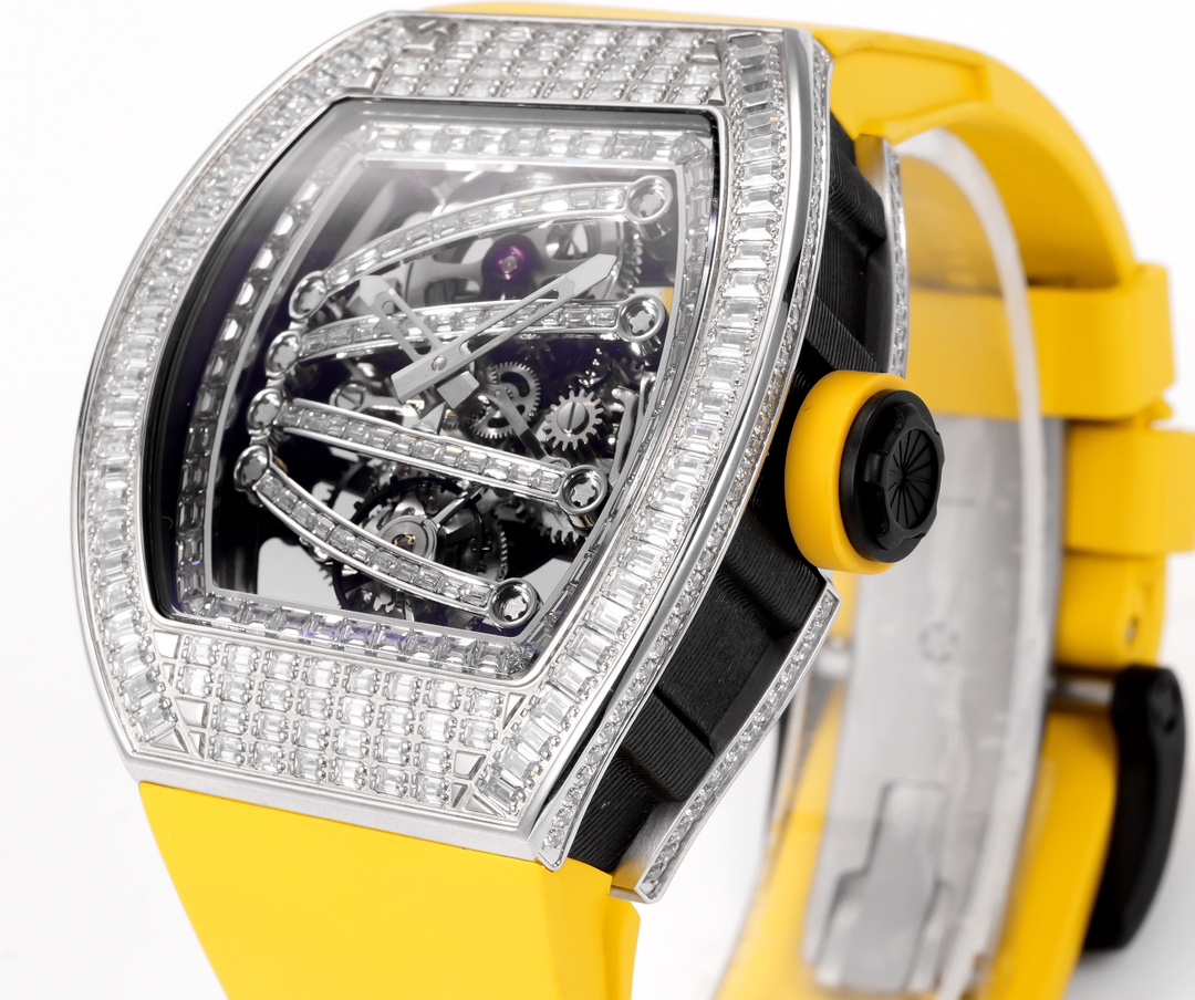 Richard Mille RM 59-01 Tourbillon Yohan Blake white gold diamond-set case and bezel, skeleton dial, yellow rubber strap 50mm Men's Mechanical