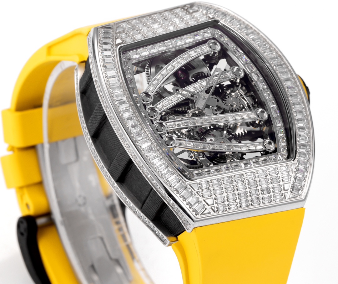 Richard Mille RM 59-01 Tourbillon Yohan Blake white gold diamond-set case and bezel, skeleton dial, yellow rubber strap 50mm Men's Mechanical
