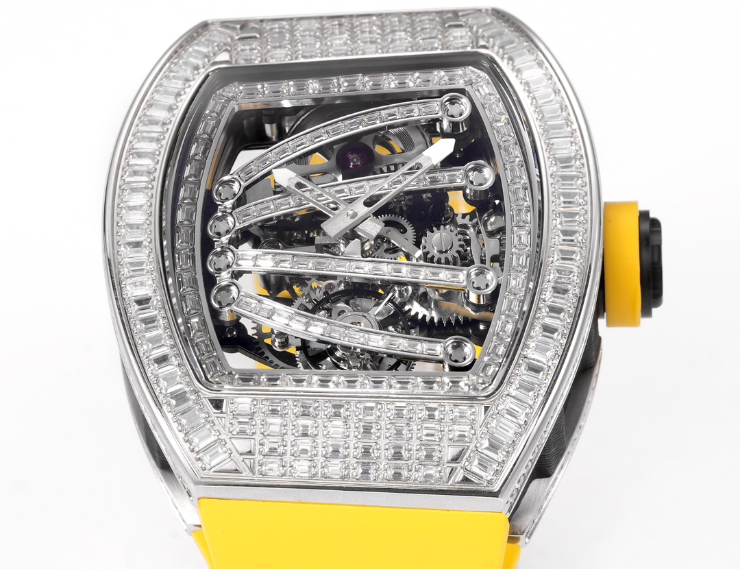 Richard Mille RM 59-01 Tourbillon Yohan Blake white gold diamond-set case and bezel, skeleton dial, yellow rubber strap 50mm Men's Mechanical
