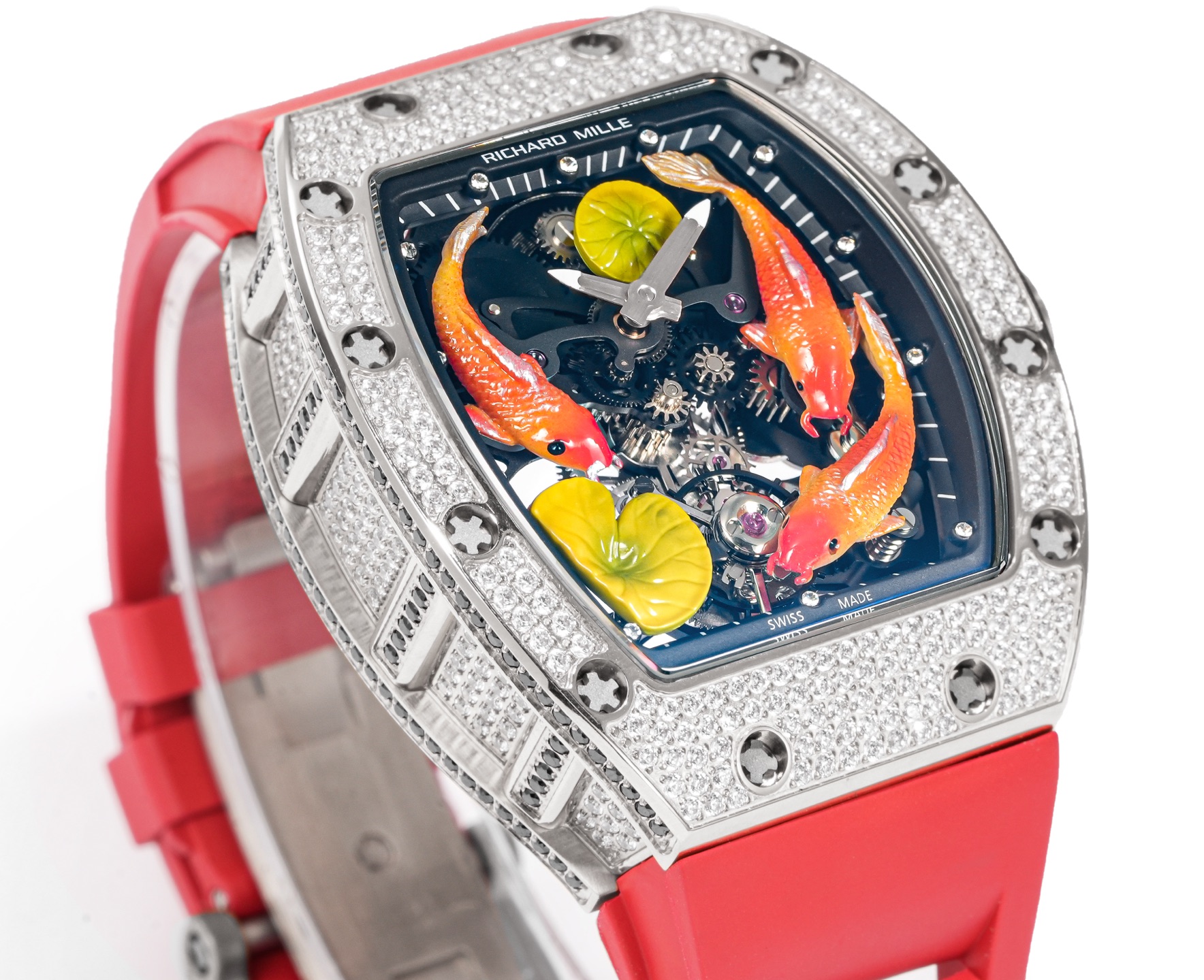 Richard Mille RM 07-01 diamond-set white case, black skeleton dial, red strap 31mm Women's Automatic