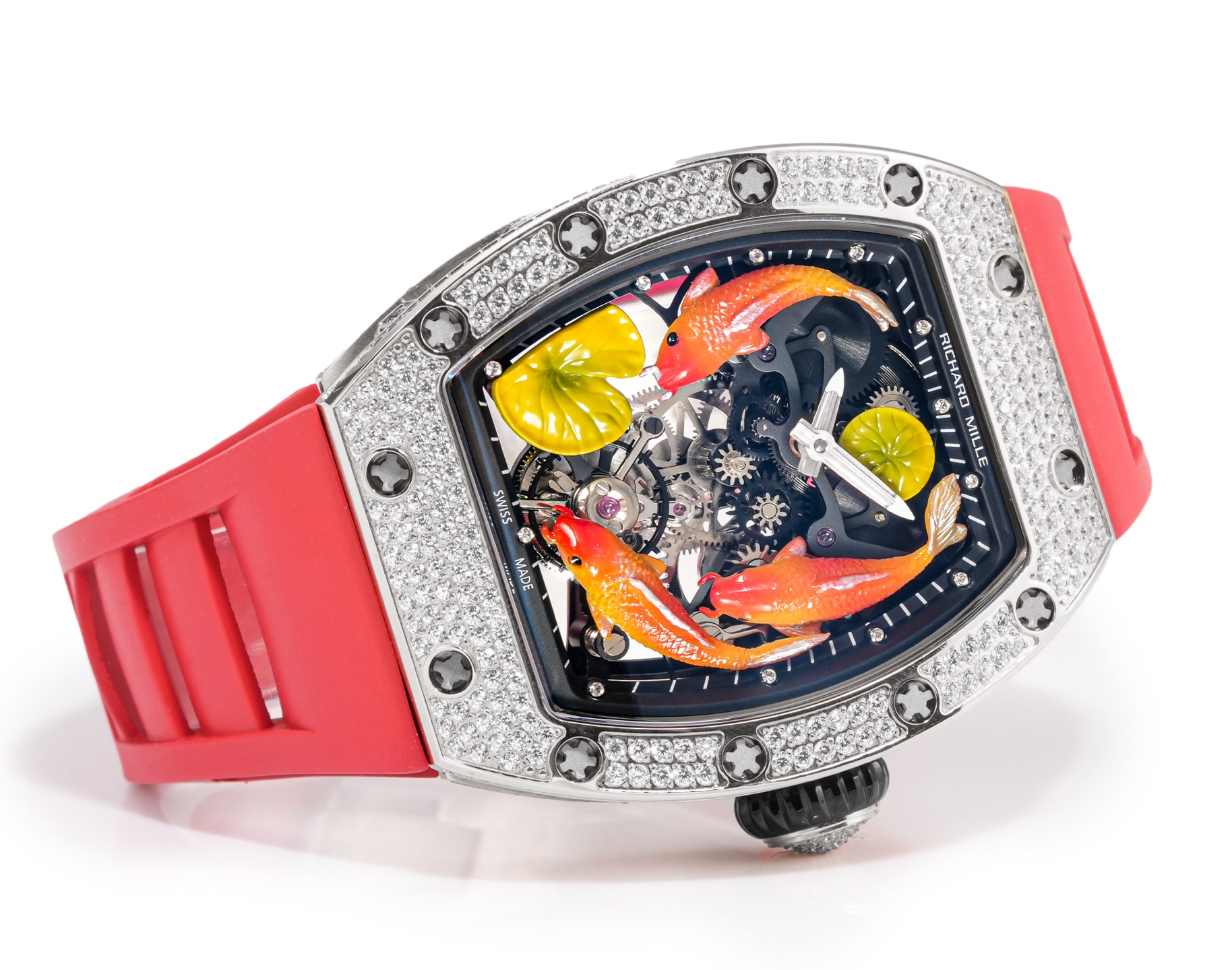 Richard Mille RM 07-01 diamond-set white case, black skeleton dial, red strap 31mm Women's Automatic