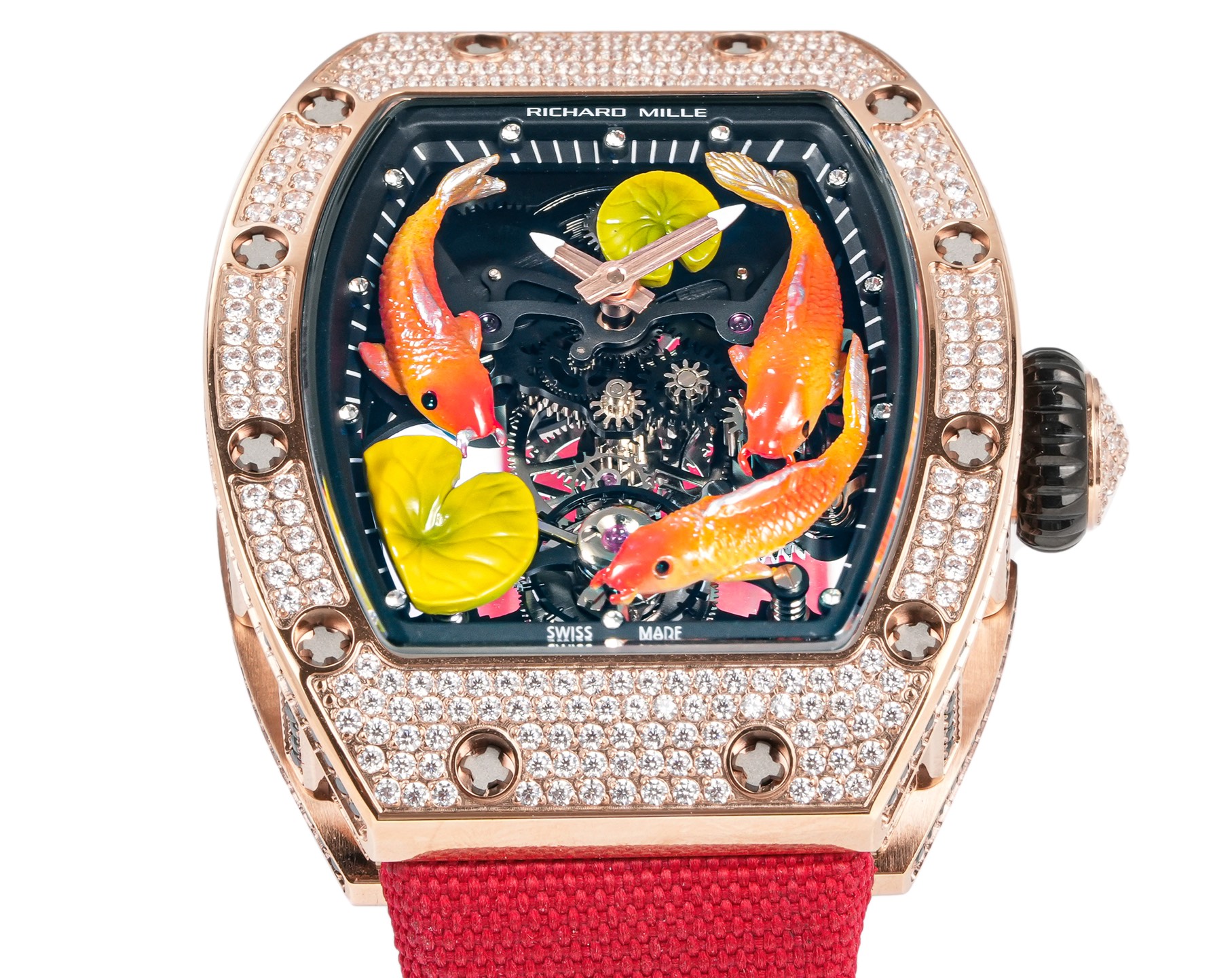 Richard Mille RM 71-01 Automatic Tourbillon Talisman Koi Fish rose gold diamond-set case, black skeleton dial, red strap 38.4mm Women's Automatic