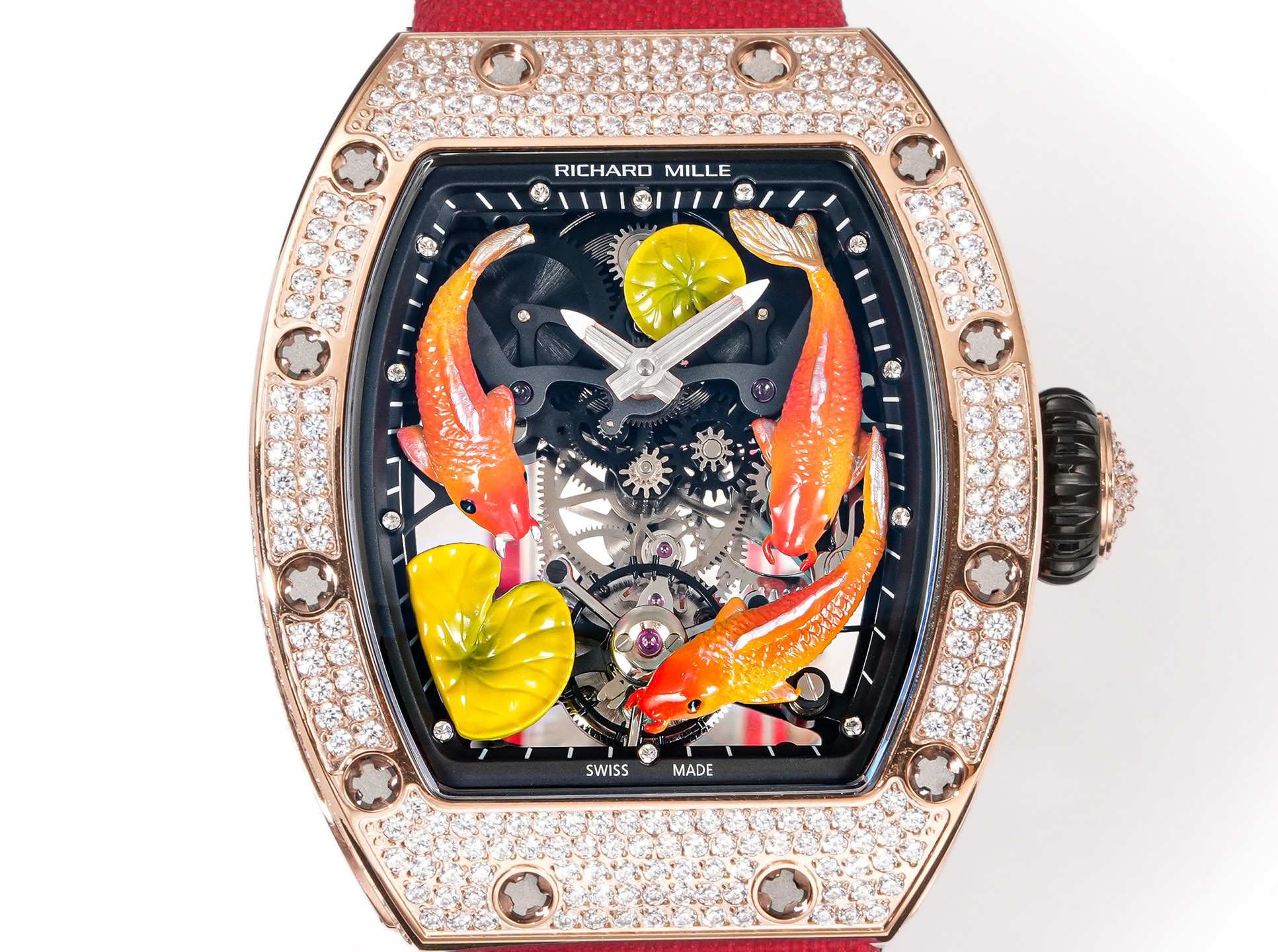 Richard Mille RM 71-01 Automatic Tourbillon Talisman Koi Fish rose gold diamond-set case, black skeleton dial, red strap 38.4mm Women's Automatic