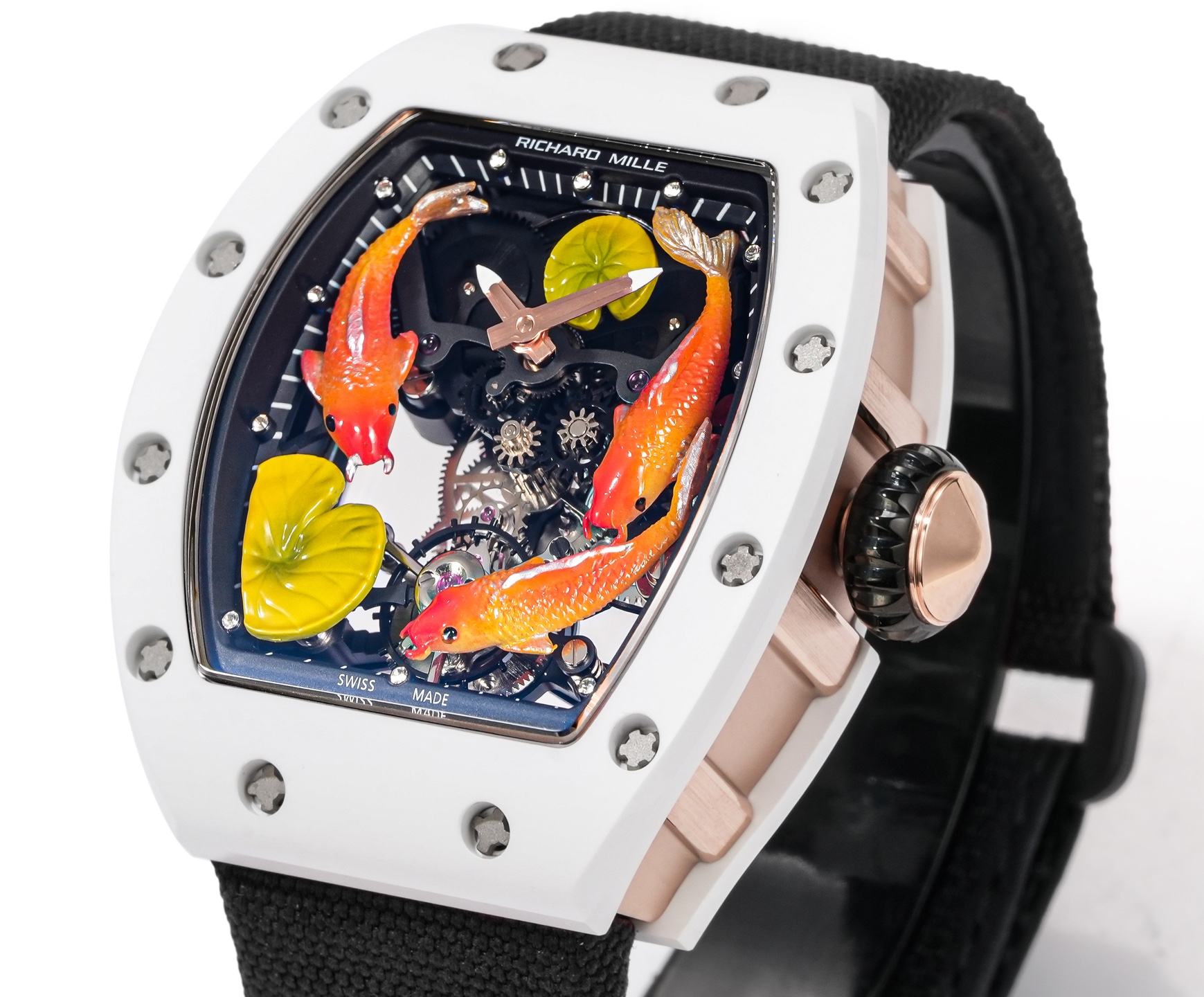 Richard Mille RM 026 Tourbillon Koi Fish white case, black bezel / dial, black strap 40mm Women's Mechanical