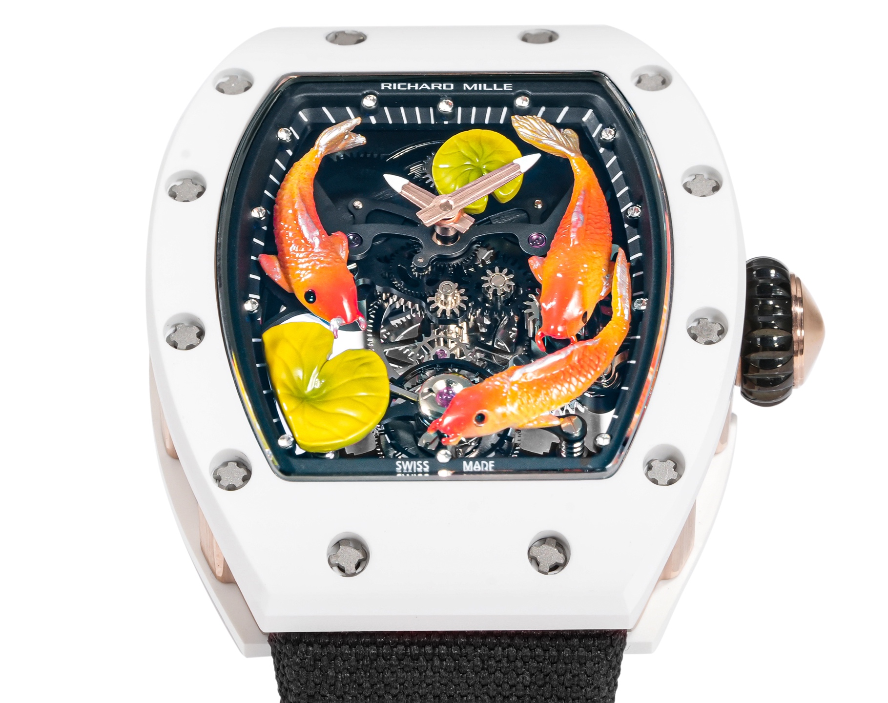 Richard Mille RM 026 Tourbillon Koi Fish white case, black bezel / dial, black strap 40mm Women's Mechanical