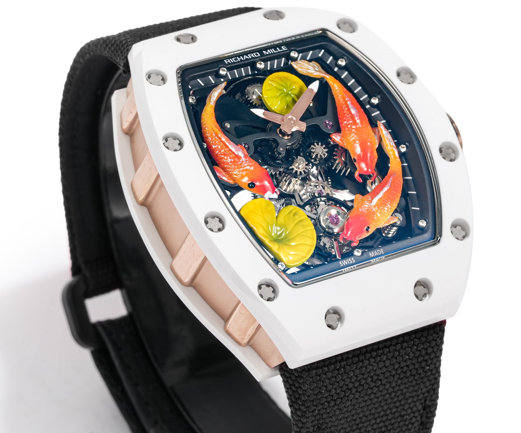 Richard Mille RM 026 Tourbillon Koi Fish white case, black bezel / dial, black strap 40mm Women's Mechanical